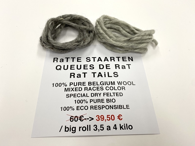 rattestaarten 100% pure wol  natuurlijek kleuren soft grey