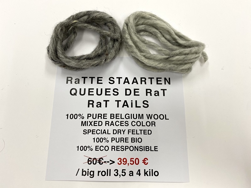 rattestaarten 100% pure wol  natuurlijek kleuren soft grey